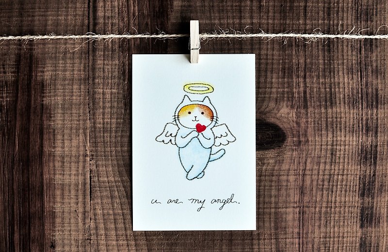 Love card – Angel / Cat / Post card - Cards & Postcards - Paper Multicolor