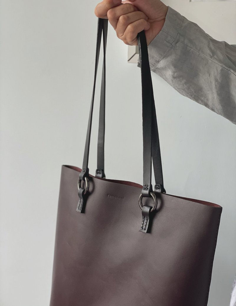 Zemoneni 全手作 限量 黑色朱古力 超大 肩背包 托特包 tote 香港 - 側背包/斜背包 - 真皮 咖啡色