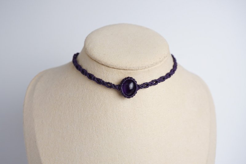 Amethyst Wax thread braided neck cord collar - Chokers - Gemstone Purple