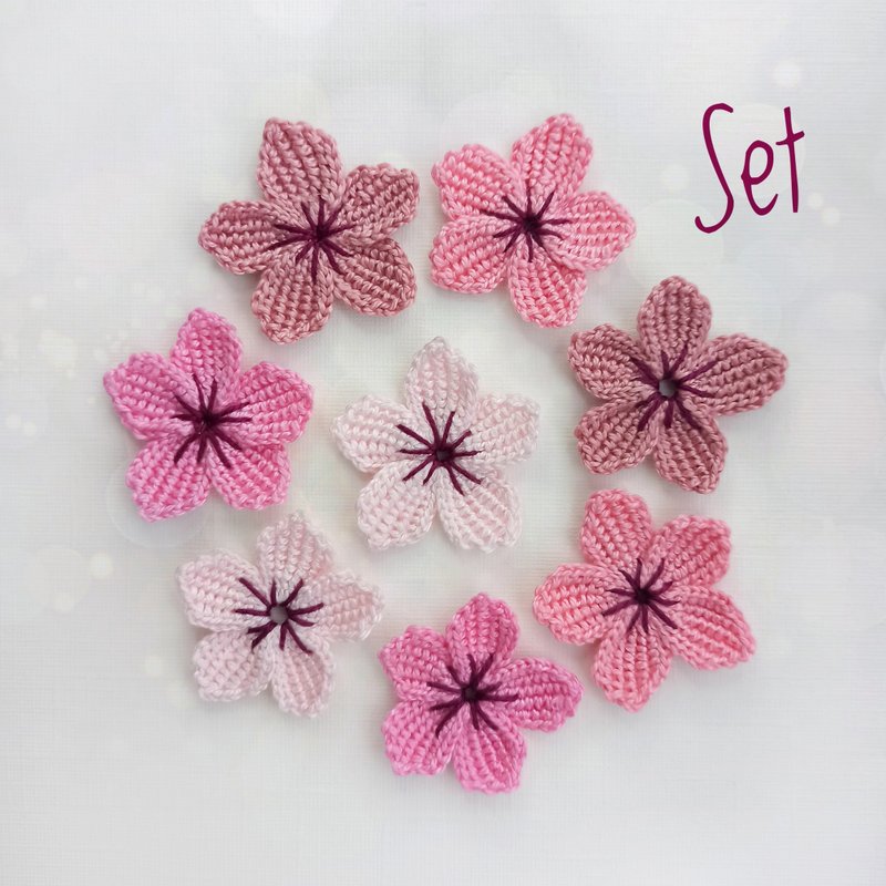 Sakura flowers appliques, Pink Cherry blossoms, Set of 8 flowers, Spring flowers - Other - Cotton & Hemp Pink