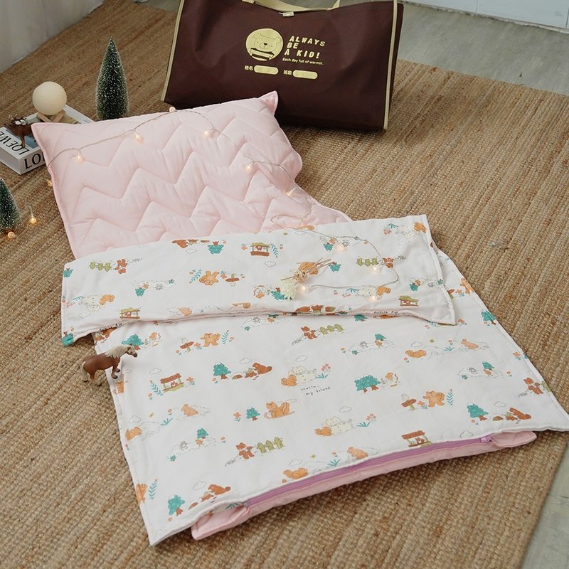 Pure cotton soft and breathable double-layer yarn three-piece children's sleeping mat four-season quilt set/Made in Taiwan/Wonderful Farm - Other - Cotton & Hemp Multicolor