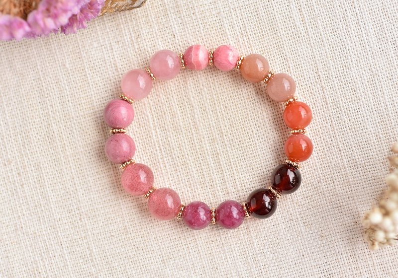 Stone+ Strawberry Quartz + Rhodochrosite + Tourmaline + Southern Red Agate + Rose Quartz Warm Color Crystal Bracelet - สร้อยข้อมือ - คริสตัล สึชมพู