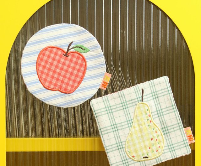 アップルペア 80年代昭和レトロ フルーツコースター 刺繍生地