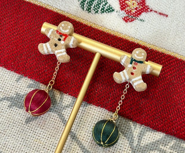 ジンジャーブレッドマン×クリスマスボール 2WAYピアス／イヤリング