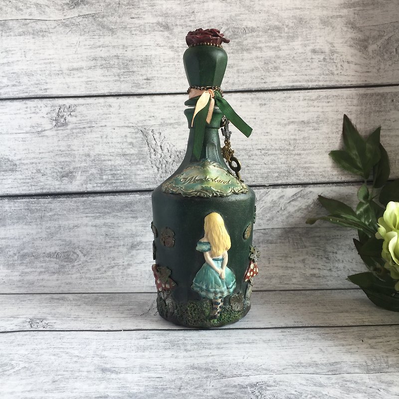Drink me bottle, Magic bottle, Magical Apothecary Jar, mad tea party, red queen - 擺飾/家飾品 - 玻璃 綠色