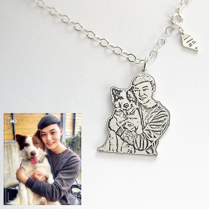 Personalized Photo Engrave Necklace Pets Dogs Lover Birthday Gift Memorial Gift - สร้อยคอ - เงินแท้ สีเงิน