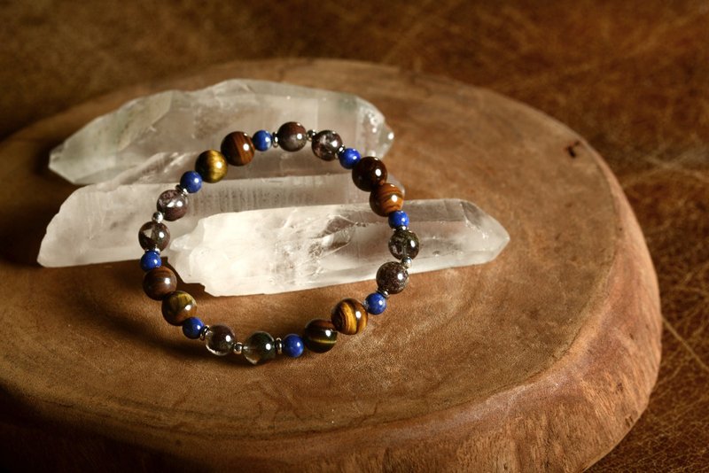 [Shenshan Crystal Mine] Tiger Eye Ghost Lapis Lazuli Bracelet/Tiger Eye/Phantom/Lapis Lazuli/ - Bracelets - Crystal Brown