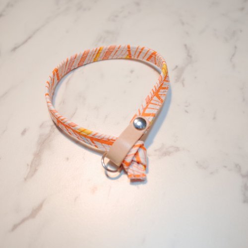 Michu Pet Collars #美珠手作 貓 項圈 澄橘 方格 城市漫步 不規則 日本純棉+植鞣皮 貓咪 雙面設計 吊牌 鈴鐺