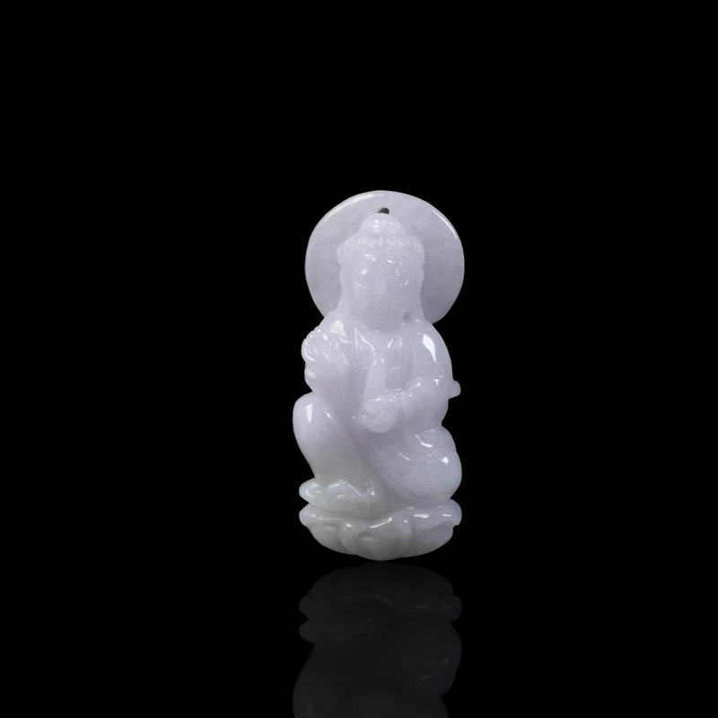 白翡翡翠觀音菩薩項鍊 | 天然緬甸玉翡翠A貨 | 送禮 - 項鍊 - 玉石 白色