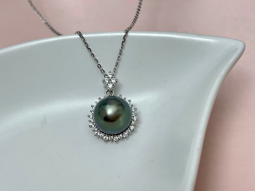 Athena珍珠設計 天然海水珍珠 大溪地黑珍珠 孔雀綠 純銀吊墜 贈項鏈