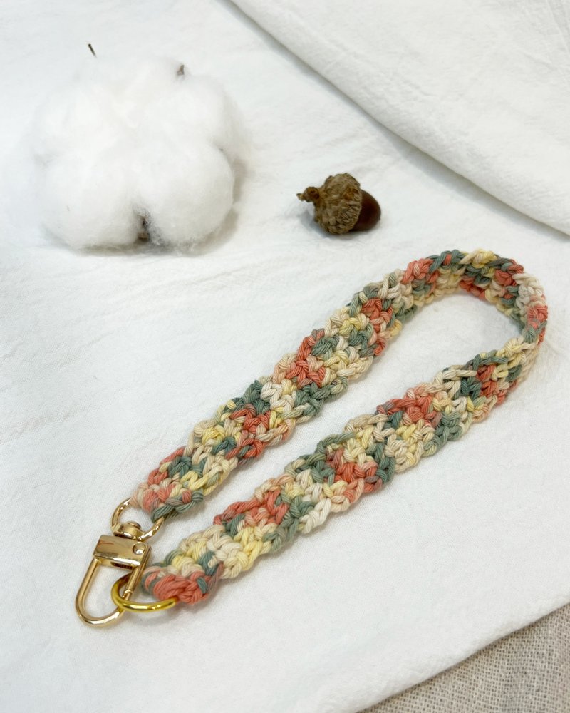 Woven mobile phone lanyard-pure cotton sweet country style-[plain woven style] short rope/wrist lanyard/skin-friendly and soft - เชือก/สายคล้อง - ผ้าฝ้าย/ผ้าลินิน 