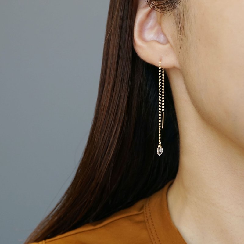 14kgf Herkimer Diamond Chain  Earrings - 耳環/耳夾 - 寶石 透明