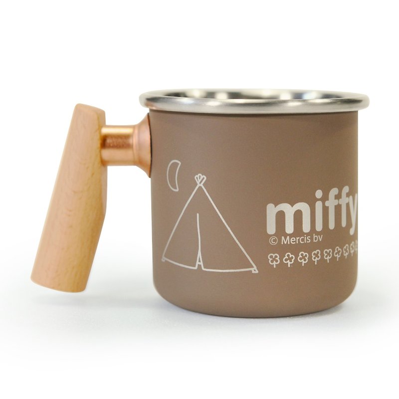 【客製化禮物】Pinkoi x miffy 獨家 限量木柄白鐵杯 米菲露營去 - 咖啡杯/馬克杯 - 不鏽鋼 咖啡色