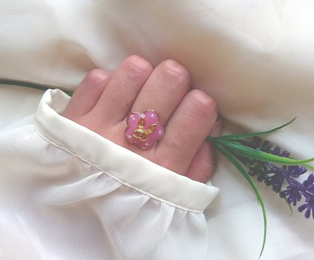 Rabbit Flower Ring B (Peach Pink Free Size)