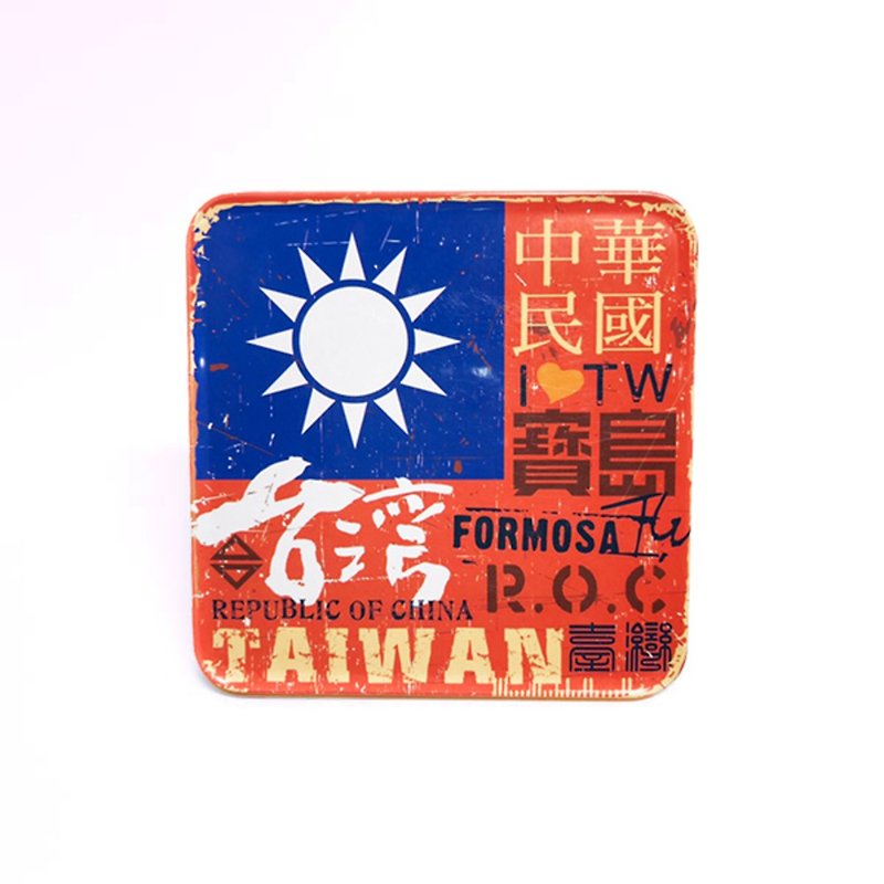 Taiwan flag [Taiwan impression square coaster] - Coasters - Other Metals Red