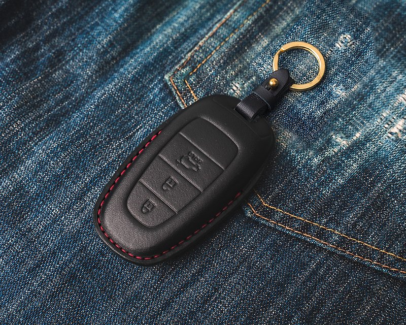 Hyundai Tucson L Kona Ioniq 5 Mountain Bandit Car Key Leather Case - ที่ห้อยกุญแจ - หนังแท้ สีดำ