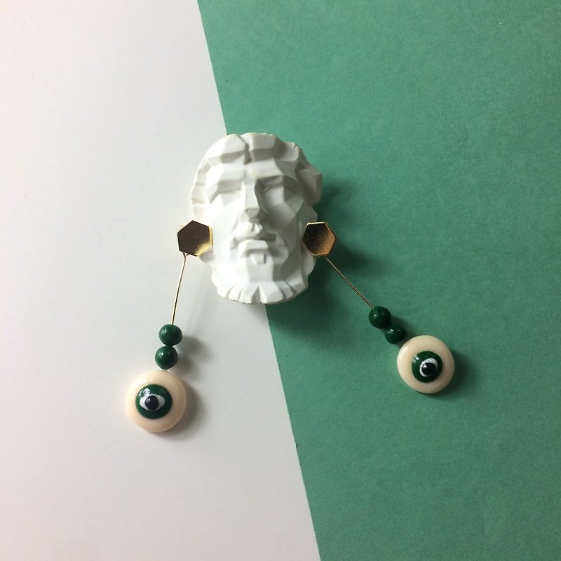 eye clay earrings-handmade/Christmas/Christmas gifts/exchange gifts - Earrings & Clip-ons - Clay Green