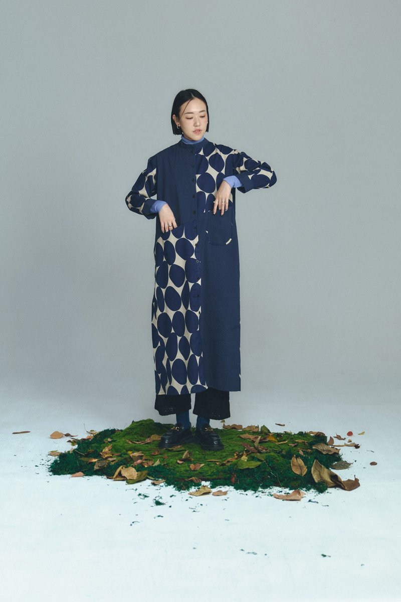 Dark blue patchwork long shirt - One Piece Dresses - Other Materials Blue