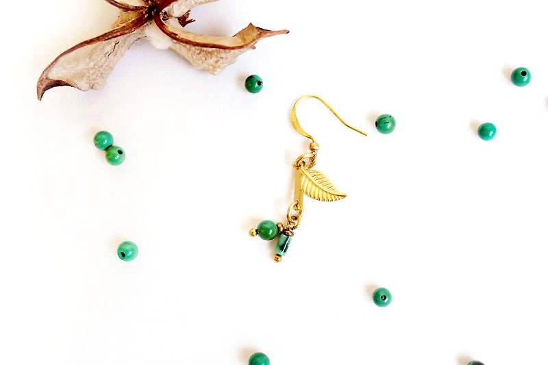 [UNA- excellent Na] Classical hand as chlorophyll - Bronze Bronze customized natural Gemstone - Earrings & Clip-ons - Other Metals Green