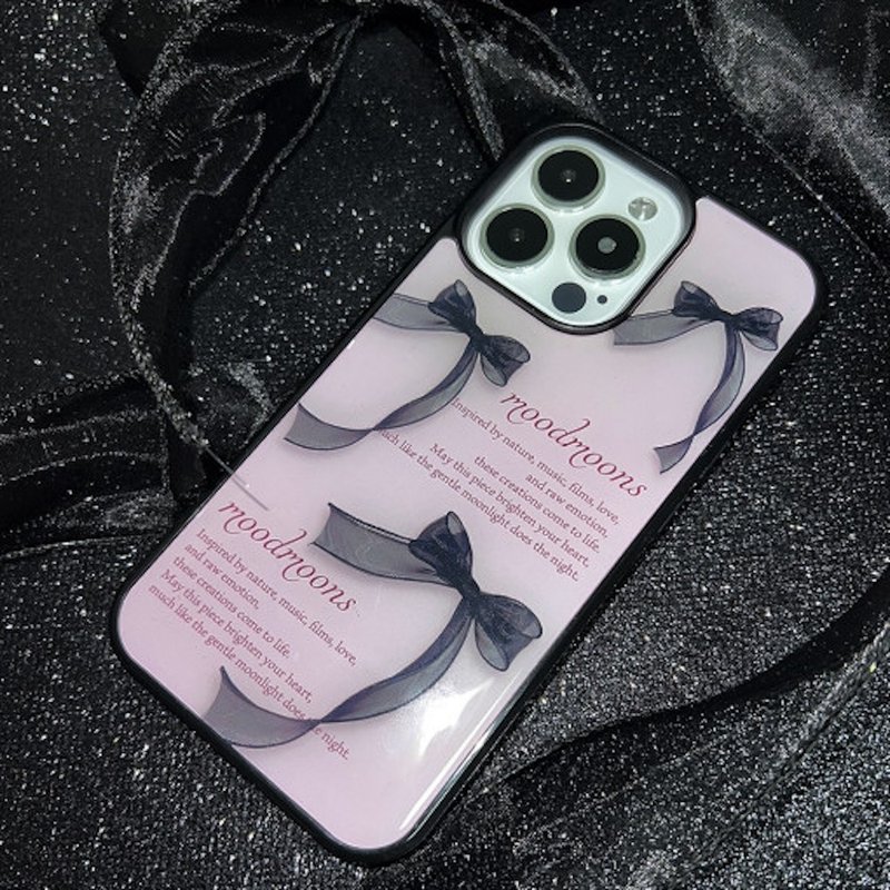 Black Ribbon - Ballet core Vintage Pink Phone case - Phone Cases - Plastic Black