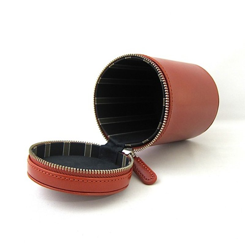 耐用領帶盒，硬盒，旅行，出差，化妝刷，化妝，時尚，條紋，真皮，意大利瓦切塔皮革，植鞣革 - 領帶/領帶夾 - 真皮 橘色