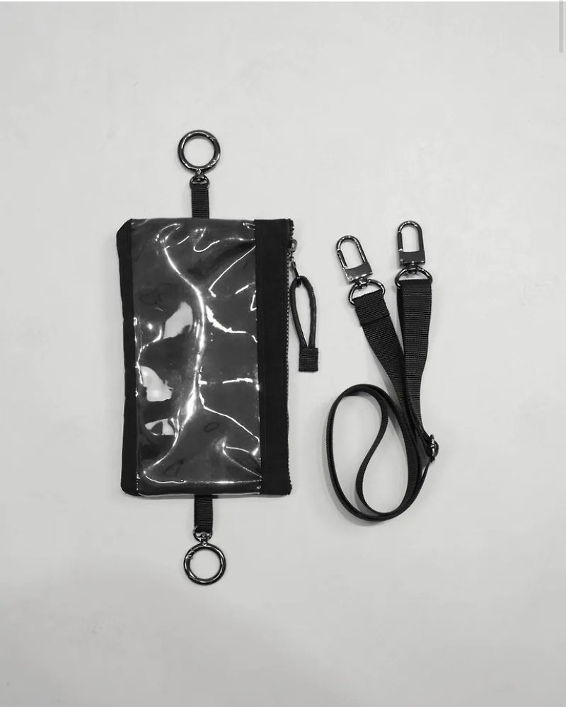 L impact Ame x MUKK co-branded transparent touchable mobile phone bag - กระเป๋าใส่เหรียญ - วัสดุกันนำ้ สีดำ