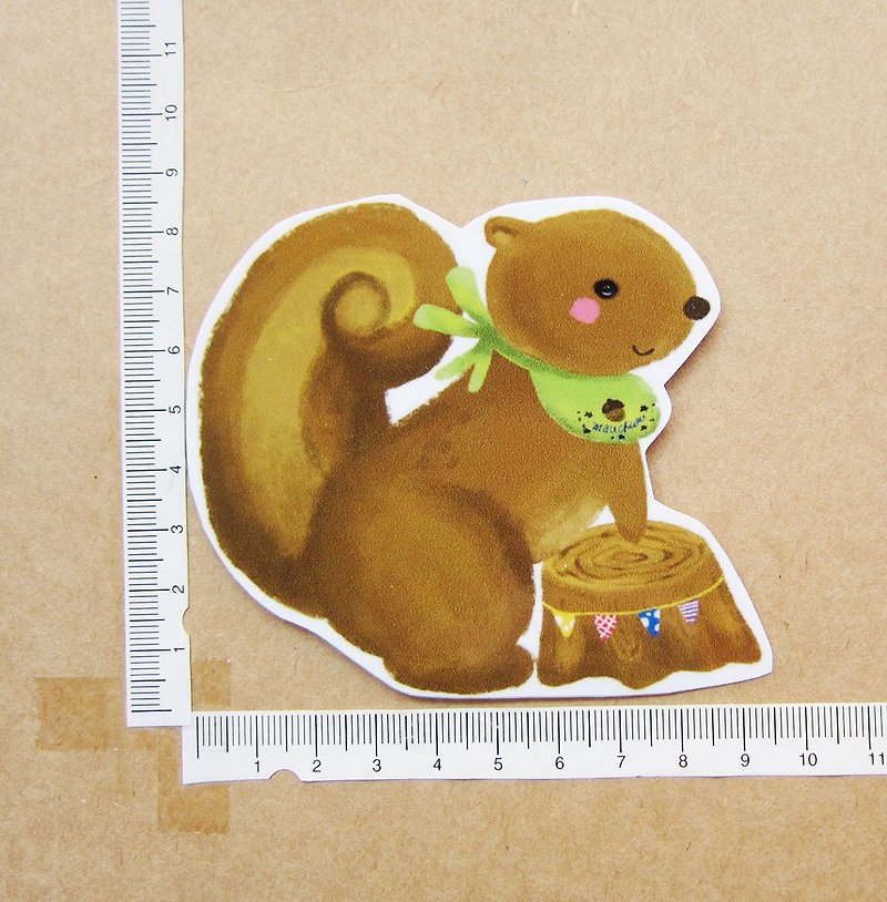 Hand drawn illustration style completely waterproof sticker forest animal series squirrel - สติกเกอร์ - วัสดุกันนำ้ สีนำ้ตาล