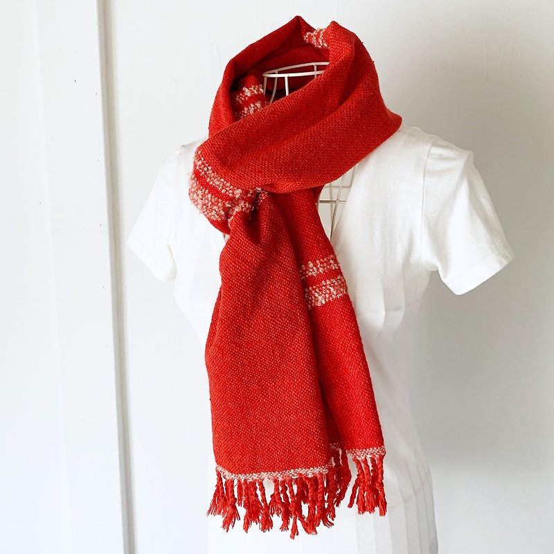 Unisex hand-woven muffler "Red and Pink Mix" - Scarves - Wool Red