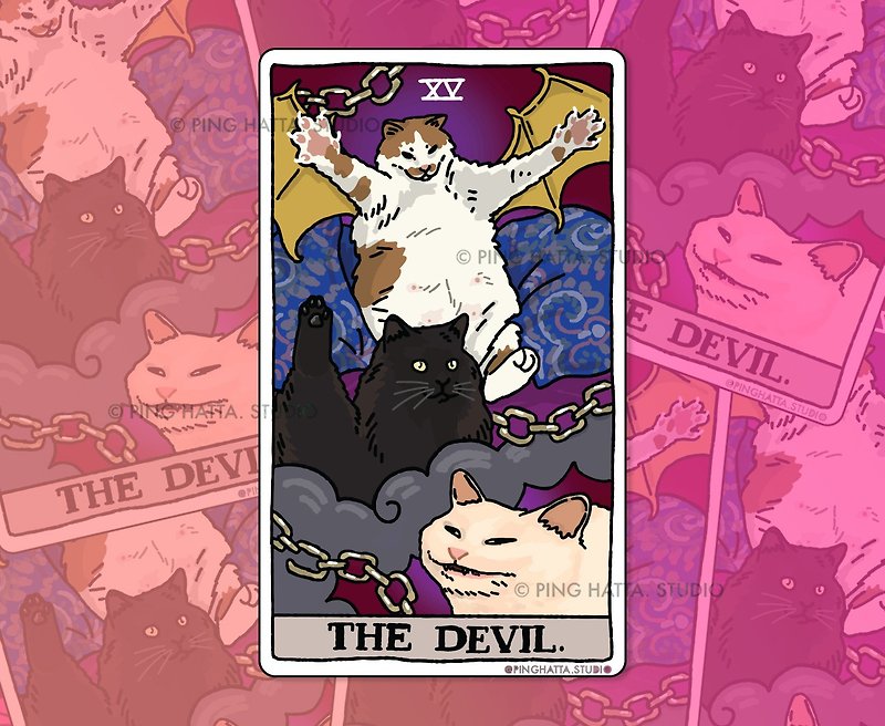 The Devil Tarot Cursed Cat Meme Die Cut Sticker