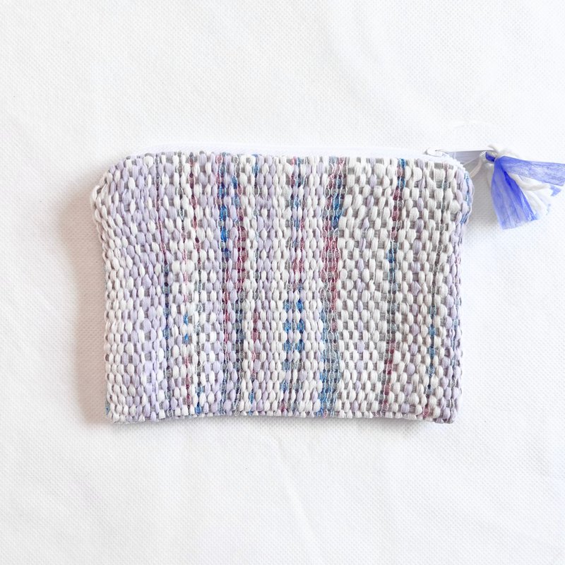 Handwoven fabric flat pouch/sheer white - Toiletry Bags & Pouches - Polyester White