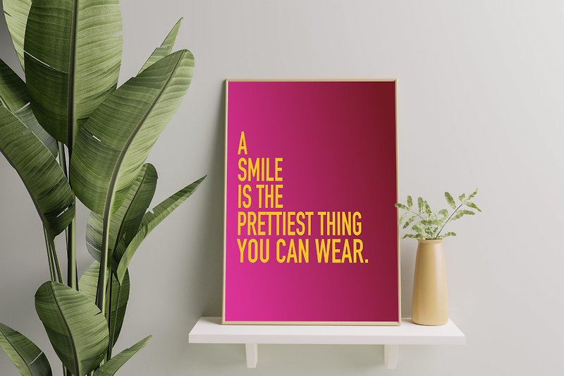Smile quote poster, digital poster, digital download, pink poster
