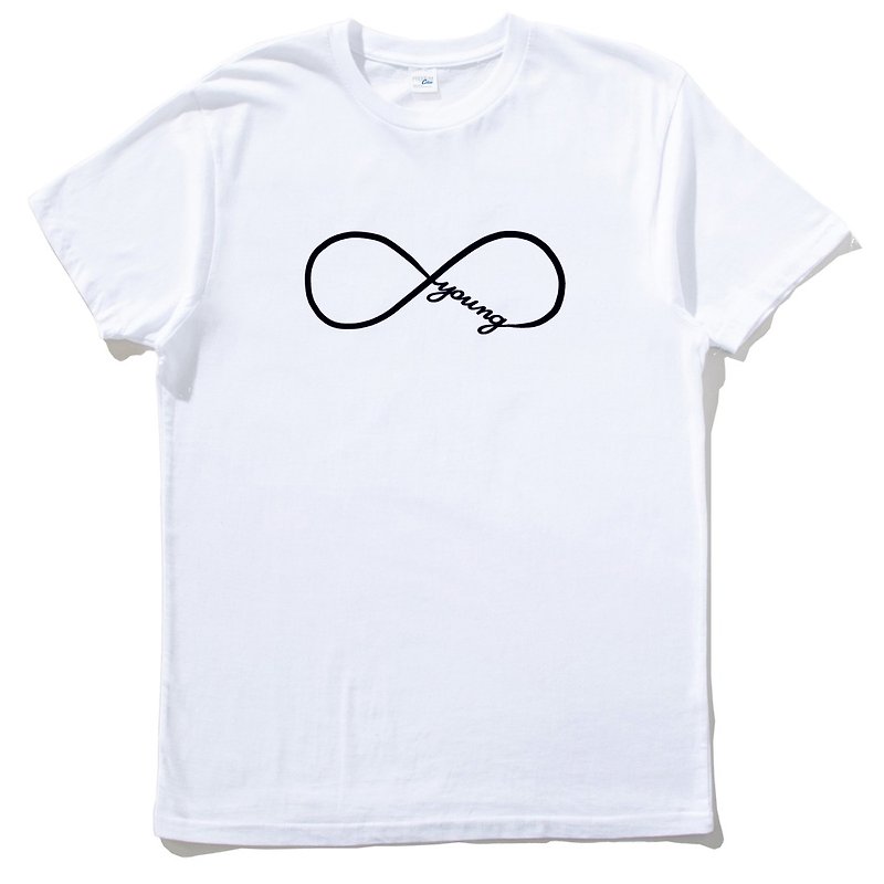 Forever Young infinity #2 短袖T恤 白色 永遠年輕 文青禮物設計 - 男 T 恤 - 棉．麻 白色