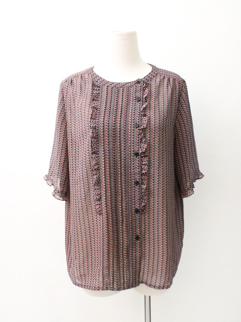 Japanese made polka dot short-sleeved vintage shirt Vintage Blouse - Women's Shirts - Polyester Black
