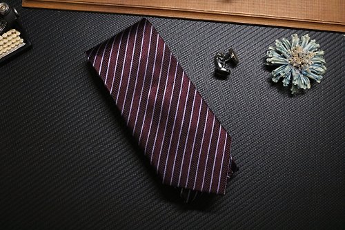 壞紳士 酒紅色條紋真絲領帶商務精英necktie