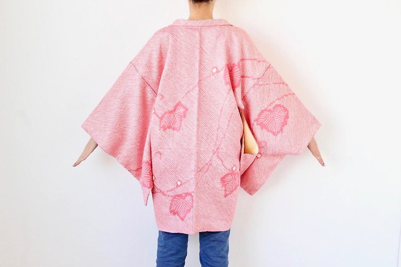 pink shibori kimono, haori jacket, silk kimono, Japanese kimono /2994 - เสื้อแจ็คเก็ต - ผ้าไหม สึชมพู