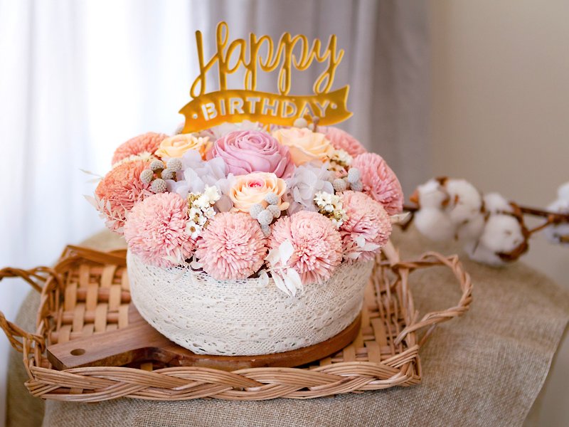 蛋糕造型乾燥永生花禮 - 乾燥花/永生花 - 植物．花 粉紅色