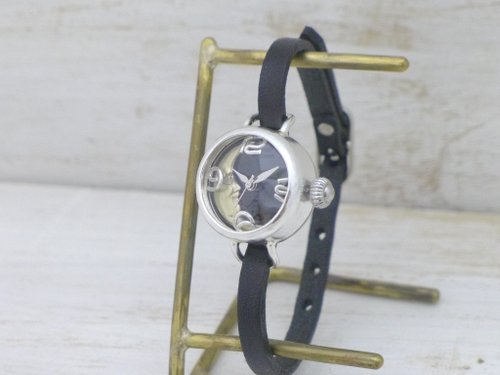 手作り時計 渡辺工房 Hand Craft Watch "Watanabe-KOBO" 手作り腕時計 CrescentMoon4-LS 20mmSilver月黒文字盤 ブレスレット風 手作り時計 (365SV-CM4)