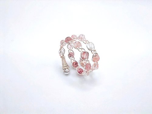 THEA Braided系列 | 草莓晶、銀色、金屬編織、可調圍戒指