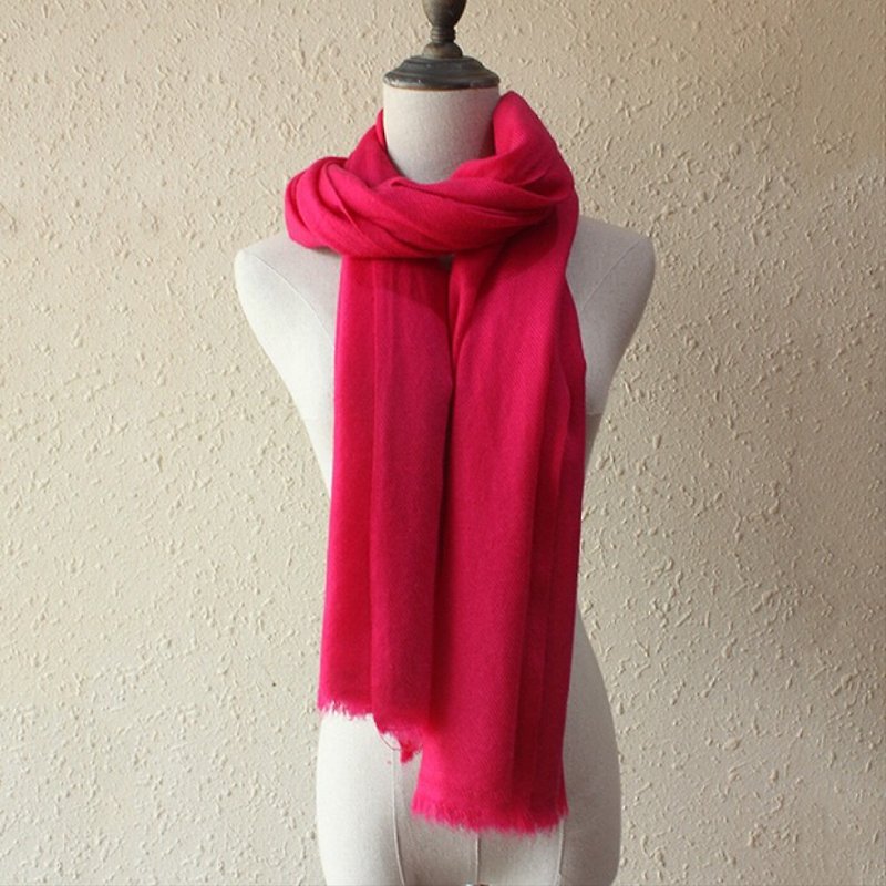 【Cashmere羊絨圍巾/披肩】玫紅色 厚款 尼泊爾 純手工編織 - 圍巾/披肩 - 羊毛 紅色