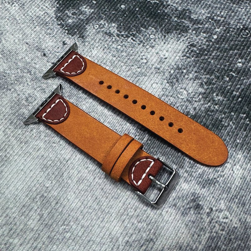 皮革AppleWatch錶帶 - 20mm男女合用 - 客製化禮物 - 包刻字壓字 - 錶帶 - 真皮 橘色