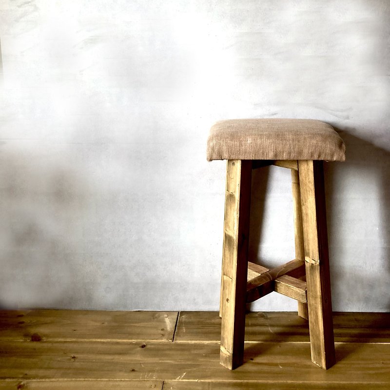 Cushion stool chair antique style chair 50cm dark Brown fabric beige - Chairs & Sofas - Wood Khaki