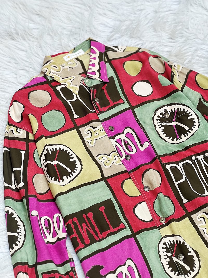 義大利塗鴉童趣風 垂墜純絲極薄料襯衫上衣罩衫shirt vintage古著 - 女襯衫 - 絲．絹 多色