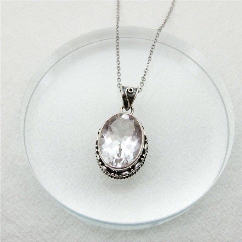 White crystal 925 sterling silver elegant striped necklace Nepal handmade silverware - Necklaces - Gemstone Silver