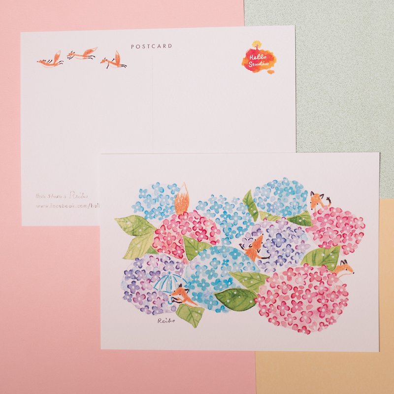 Fox's Hydrangeas hide and seek │ postcards - การ์ด/โปสการ์ด - กระดาษ 