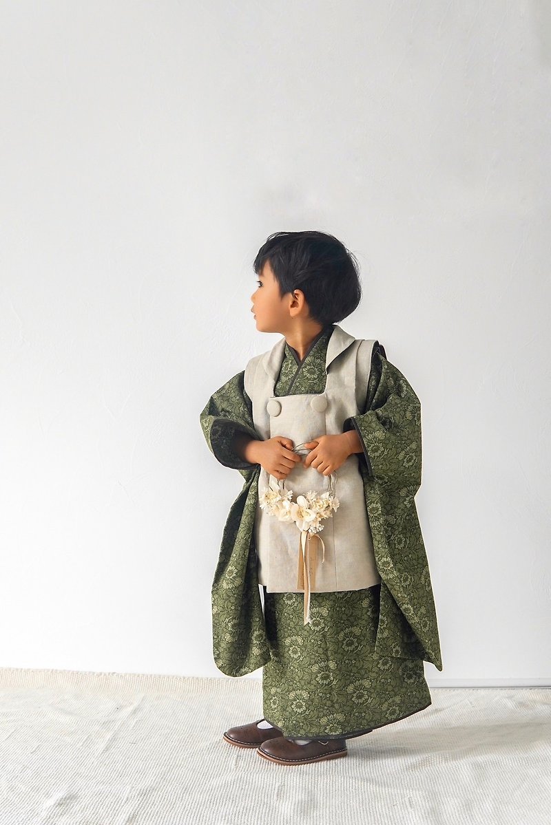 子供着物 モリス柄 リバーシブル被布 日本製 kimono 七五三 男の子 浴衣 90-110cm - 男/女童禮服 - 棉．麻 綠色