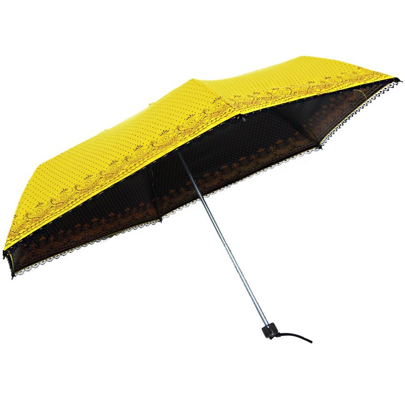 TDN水玉巴洛克羽量遮光雙印口紅傘折傘晴雨傘(茉莉黃) - 雨傘/雨衣 - 防水材質 黃色