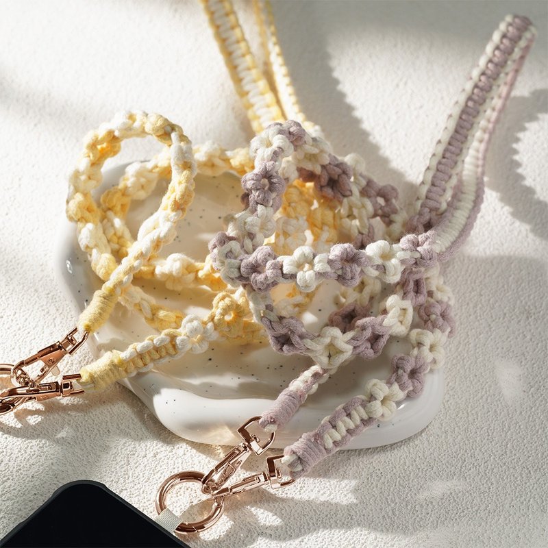 Braided light color hollow flower mobile phone strap mobile phone lanyard - Other - Cotton & Hemp 