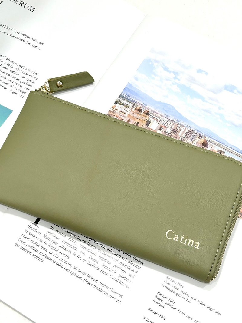 真皮 輕薄  L型 長夾 錢包 可放存摺 護照 強大收納 英文名字燙金 - 錢包/皮夾/長短夾 - 真皮 