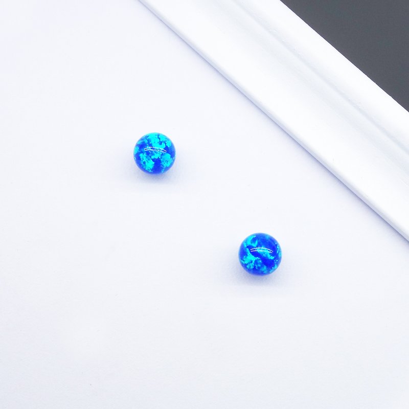 地球ピアスSV925・京都オパール【Pio by Parakee】earth, globe, synthetic opal pierced earrings - 耳環/耳夾 - 玻璃 藍色