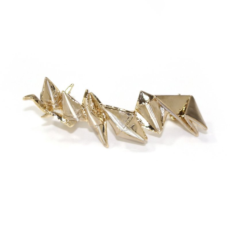 Origami Cranes　折鶴の空ピンブローチ　PB096 - 胸針/心口針 - 其他金屬 金色